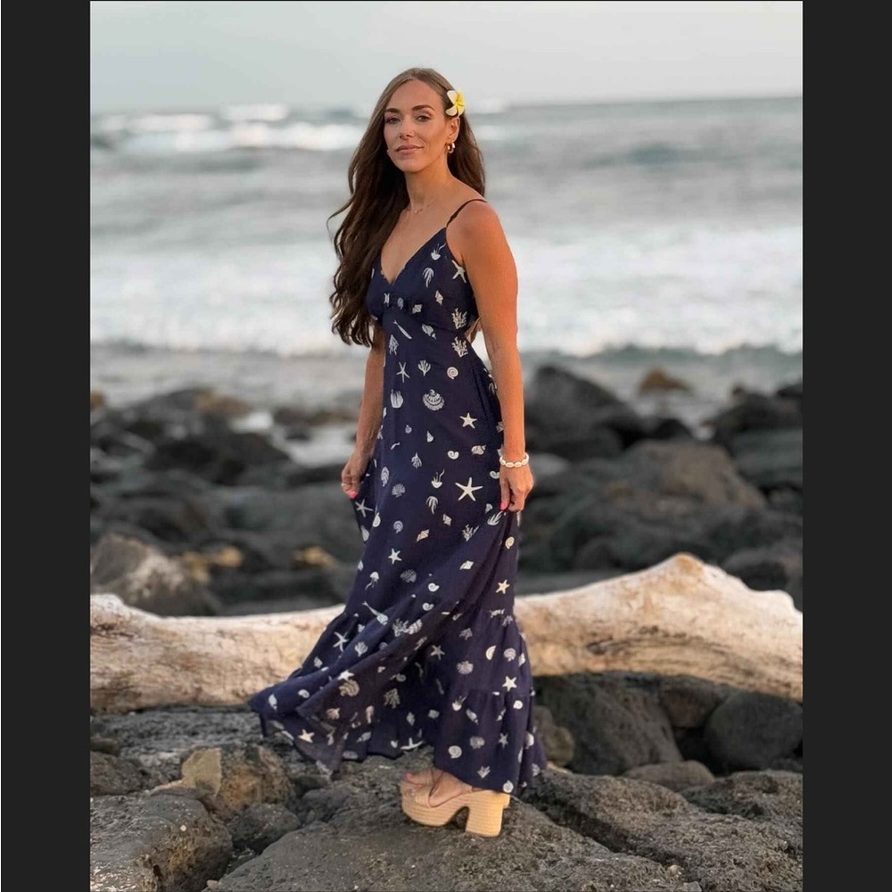 A New Day Blue and White Sleeveless Maxi Sundress